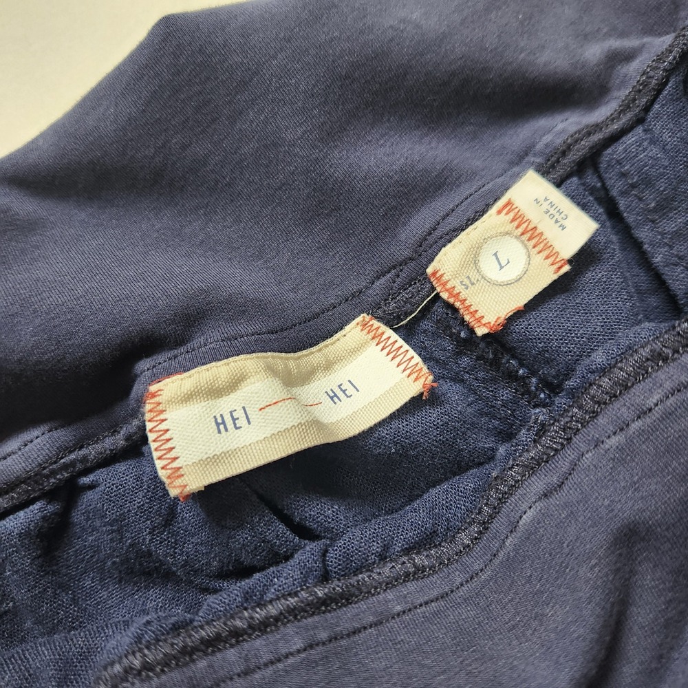 Hei Hei Anthropologie Navy Blue Linen Blend Wide Leg Foldover Waist Pants L - Picture 3 of 9